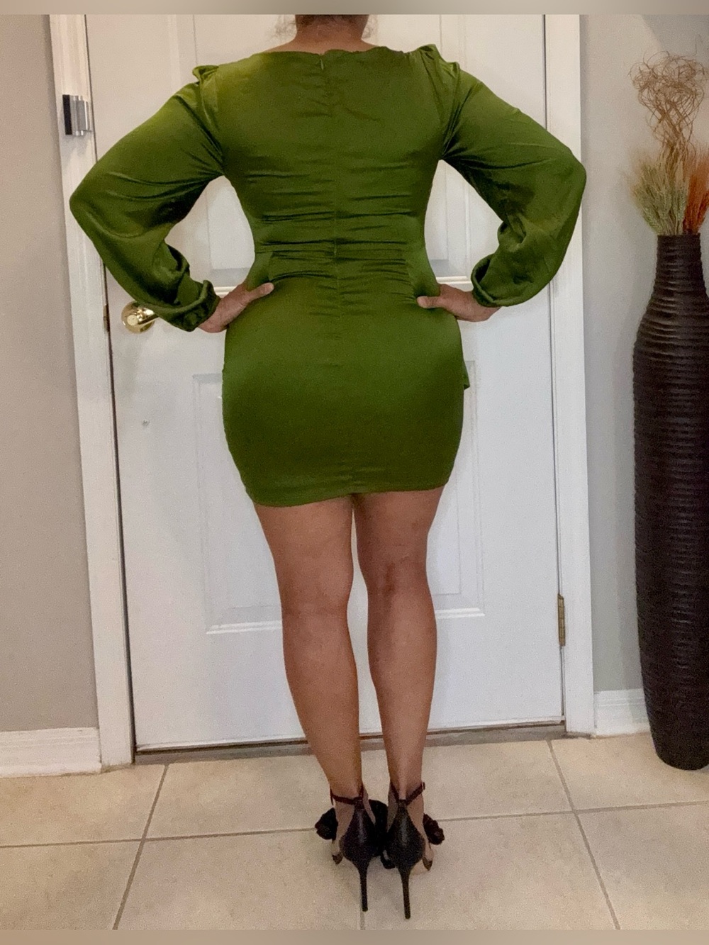 Forever 21 Olive Green Ruched Square-Neck Mini Dress